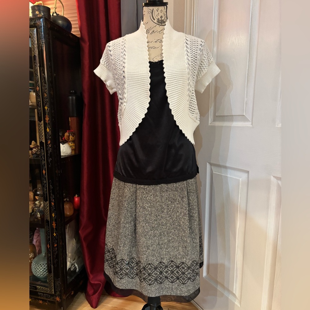 Ann Taylor Loft Wool Blend Sequined Band Tulle Trimmed Midi Skirt